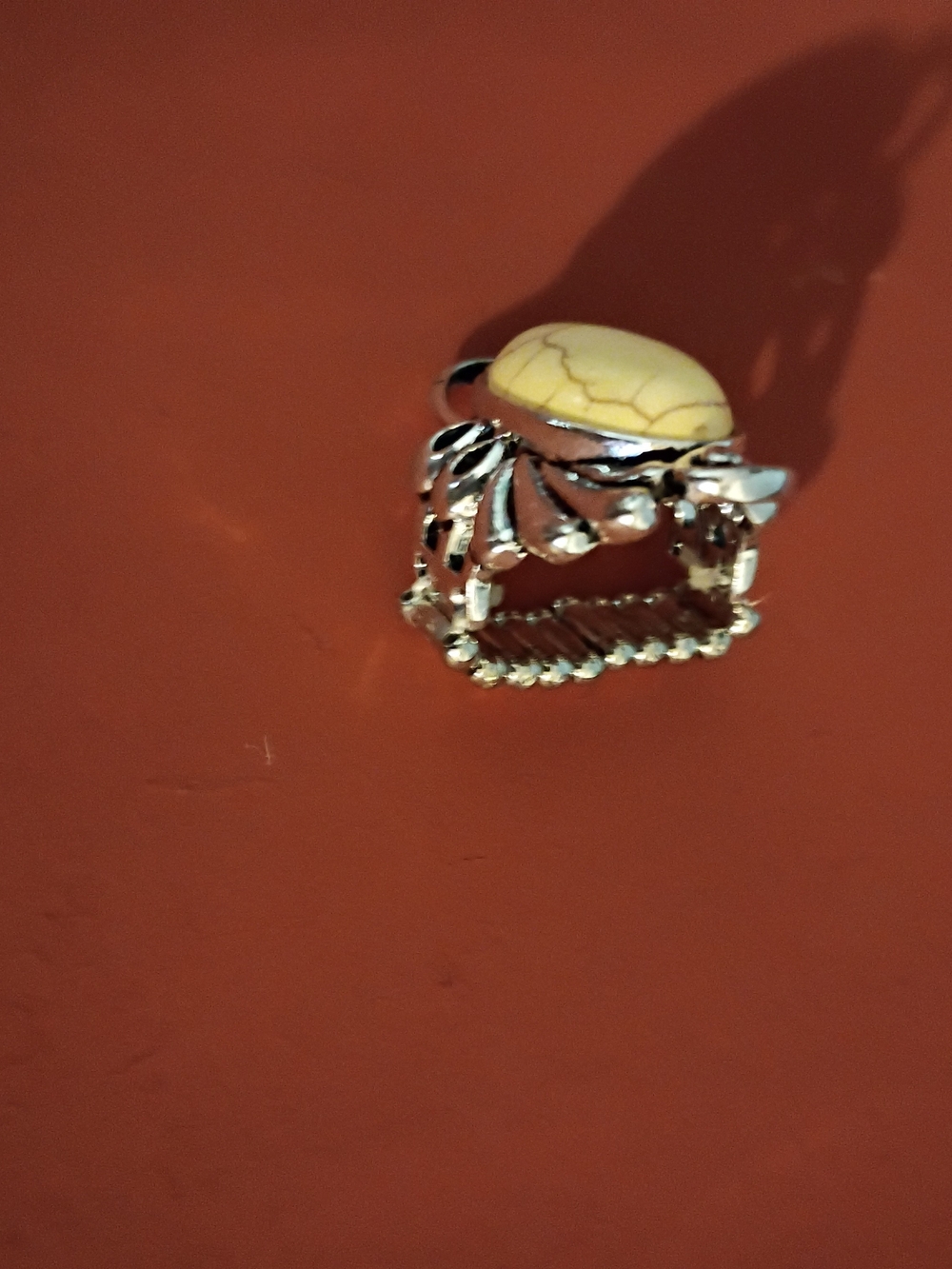 paparazzi Silver-Tone Ring with Yellow Marbled Cabochon